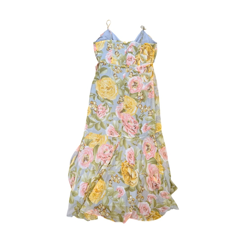 Express Floral Ruffle High Low Maxi Dress Blue Pink Yellow Size M - Picture 3 of 5